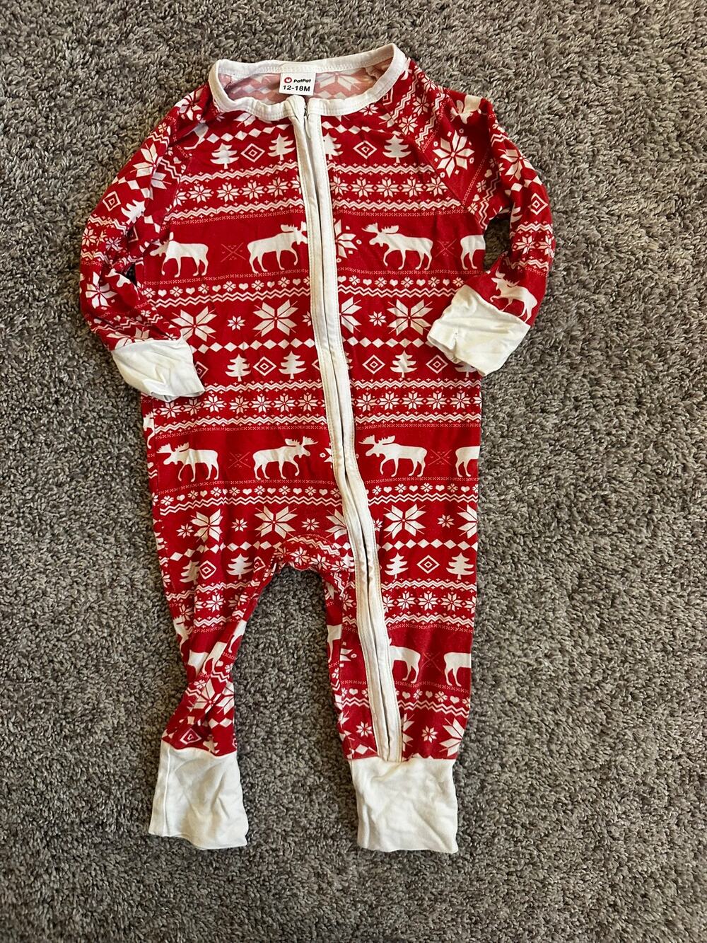PatPat Toddler 12-18M Red Moose Fair Isle Bamboo Zip Sleeper